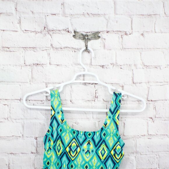 LL Bean BeanSport Swimwear Scoopneck Tankini Top Print Green Size 4 - Picture 2 of 10